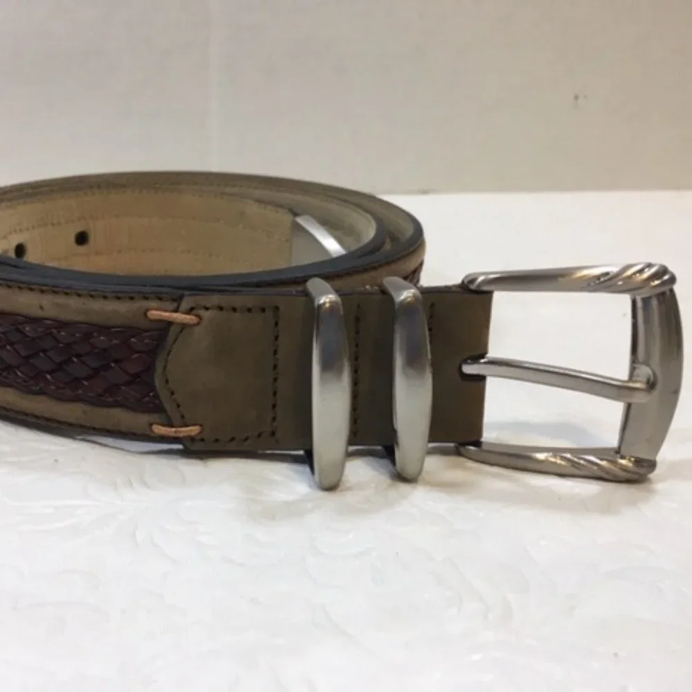 Tommy Bahama Brown Braided Leather Belt Size 38 Made in Spain